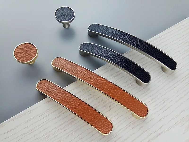 Цинковый сплав кожаные ручки Золотая мебель фурнитура кухонный ящик для шкафов