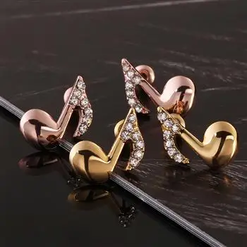 

Rose Gold Music Note Earrings Czech Drill Stud Earrings for Women Fashion Elegant Jewelry
