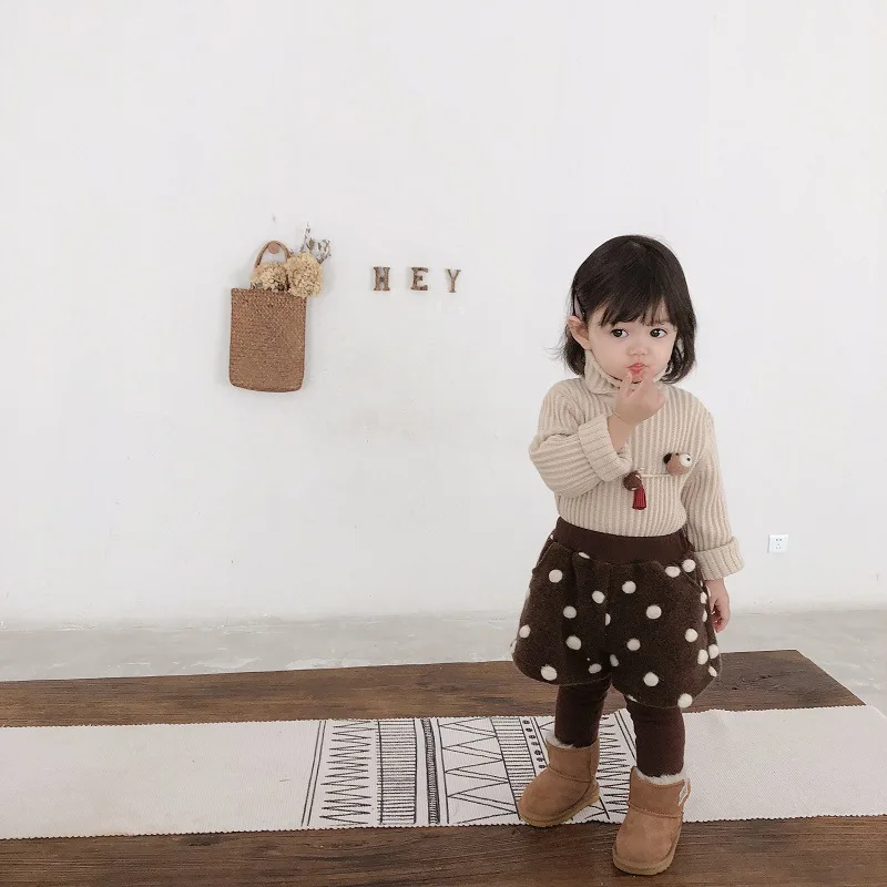 Зимние милые шаровары для девочек с флисом Плотные леггинсы Детские лоскутные