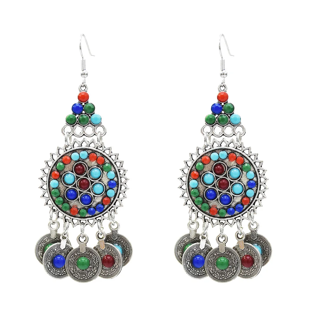 

Vintage Gypsy Afghan Ethnic Dress Colorful Beads Coin Tassel Earrings for Women Boho Turkish India Pakistan Statement Jewelry