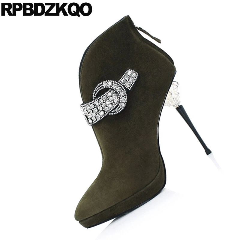 Женская свадебная обувь Сезон Зима 2021 зеленая с острым носком на высоком каблуке