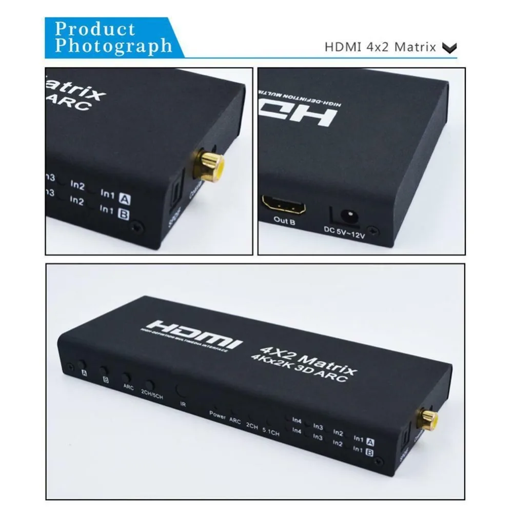 Портативный HDMI матричный 4X2 HDMI Разветвитель переключатель 1,4 HDMI 4 в 2 Выход коммутатор разветвитель адаптер Поддержка 4 к* 2 к с пультом дистанционного управления