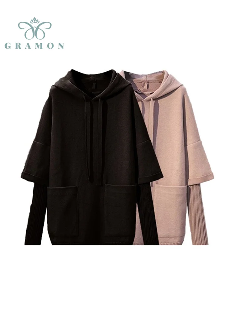 

Женское платье с капюшоном, Черное мини-платье большого размера с длинным рукавом и капюшоном, осень 2021