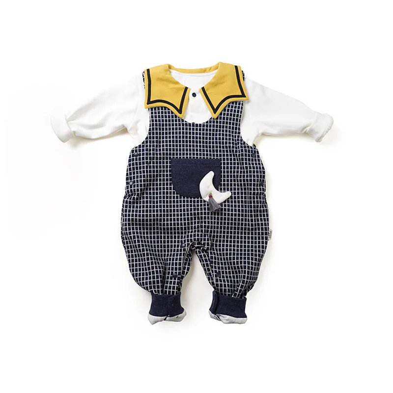 Новинка 2019 года Милый хлопковый комбинезон в клетку с длинными рукавами