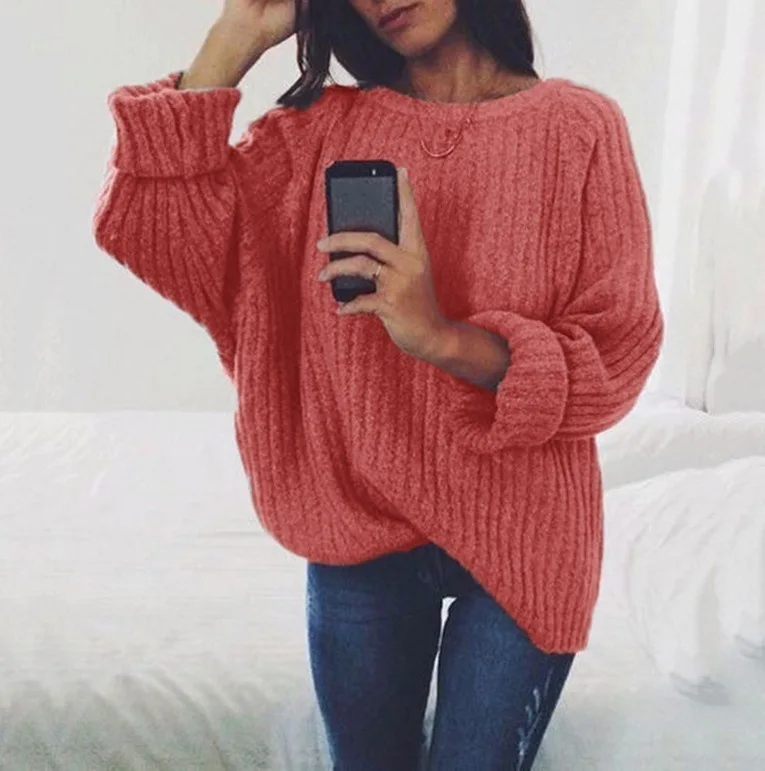 

Hot Selling WOMEN'S Solid Color O Neck Crew Neck Top Sweater Women's