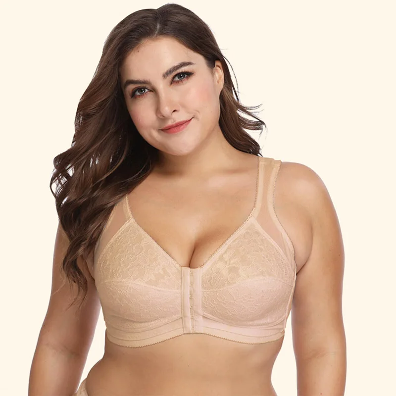 

Sexy Women Lingerie Push Up Bra Lace Bralette Thin Cup Crop Top Front Closure Biustonosz Wirefree Bras Plus Size Underwear