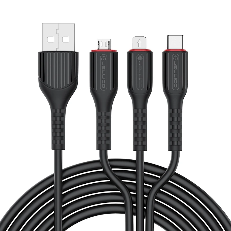 3 In 1 Black Jellico 3 в 1, USB кабель для iPhone, samsung, Xiaomi, мульти быстрая зарядка, микро USB кабель для мобильного телефона, usb type-C кабель - Цвет: 3 In 1 Black