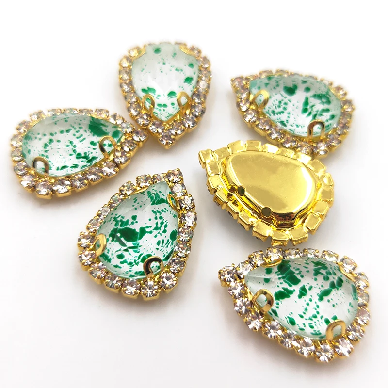 

Light Green Eggshell Drop Crystal Buckle Gold Bottom Flatback Sew On Crystal Button For Nail Art Decorations/DIY Jewelry/Clothes