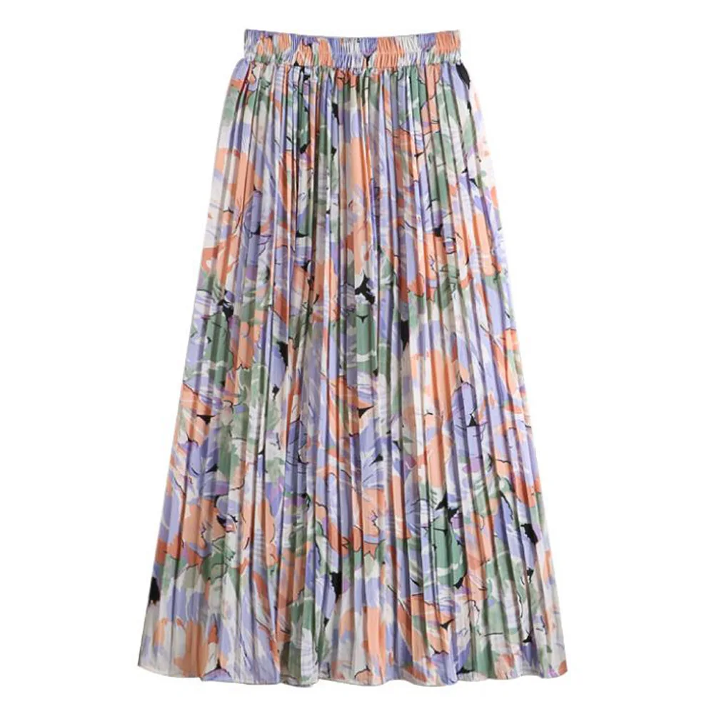 

Женская винтажная плиссированная юбка в стиле бохо, фиолетовая длинная шифоновая юбка с цветочным принтом и эластичным поясом