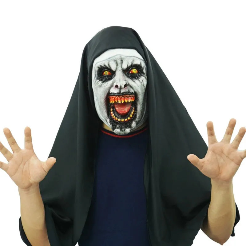 Страшная маска монахини косплей валак страшные латексные маски с шарфом на