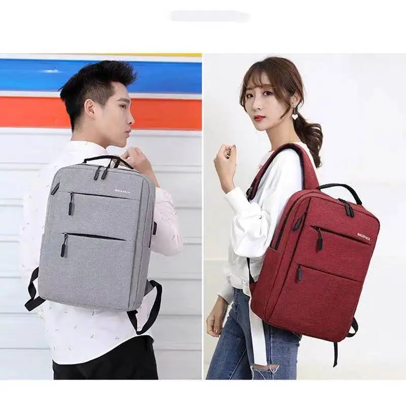 

New Solid Color Retro Style Business Backpack Men and Women Middle School Students Simple Double Zipper Computer Backpack