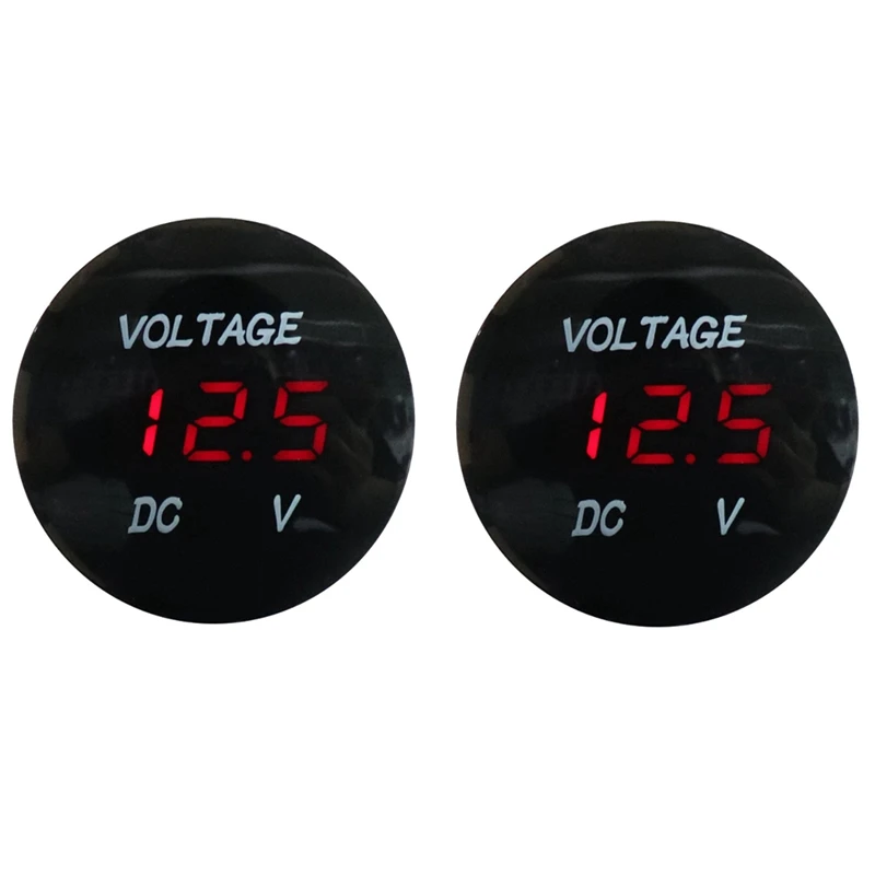 

2 Pieces DC 12-24V Car Voltmeter Mini Digital Display Voltage Meter Waterproof Voltage Gauge Round Shiny Panel (Red)