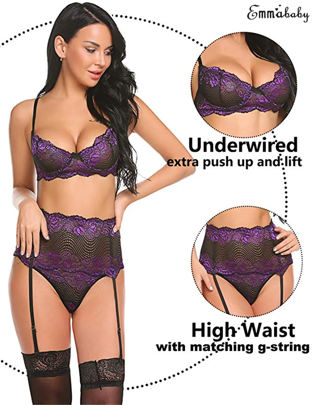 Женский сексуальный кружевной пояс чулок Стринги Нижнее белье Babydoll комплект для сна