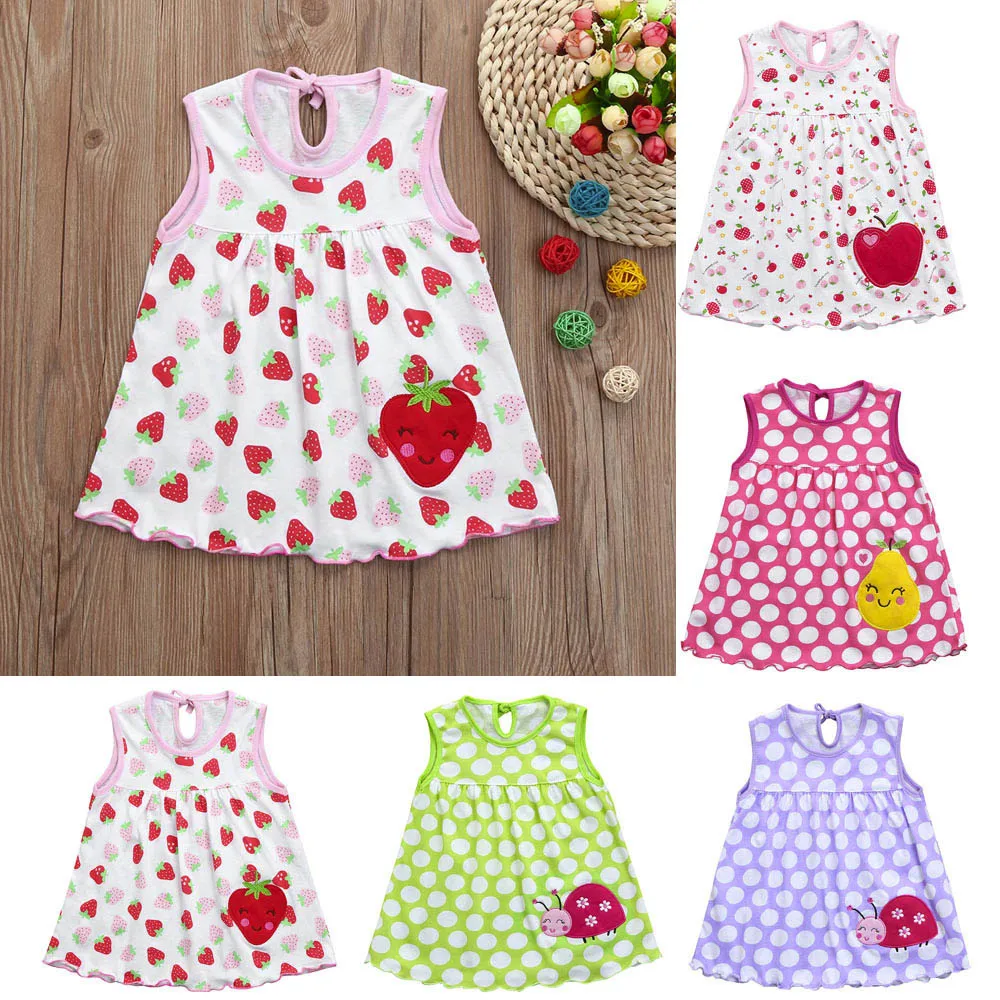 

Toddler Cute Baby Girl Dress Cotton Flower Children Dot Striped Tees Dress T-Shirt Vest Costumes For Babies baby meisjes kleding