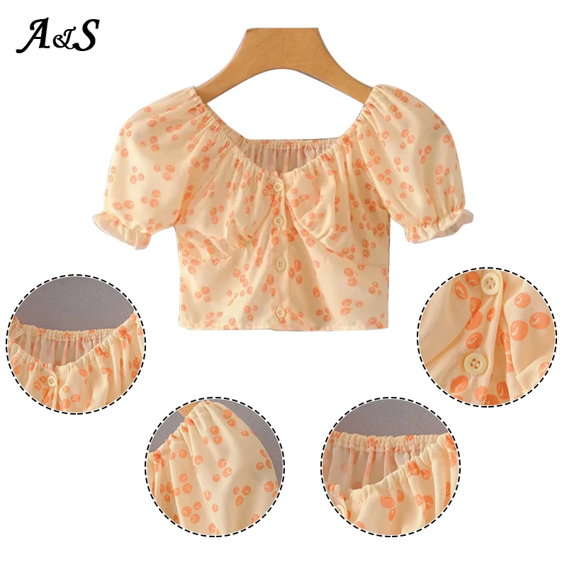 

Anbenser V-Neck Crop Top Vintage Floral Short T Shirt Women 2020 Puff Sleeves Top Red Casual Loose Tee Shirt Feminina Sexy