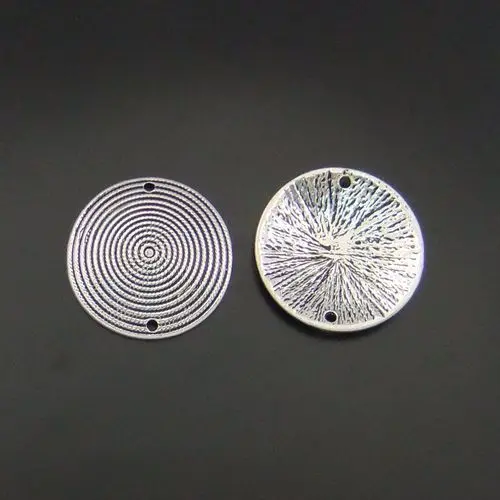 

12pcsTop антикварные Подвески серебряного цвета, размер 30*30*3 мм большой круглый кулон для колье и сережек с голубыми Connectore