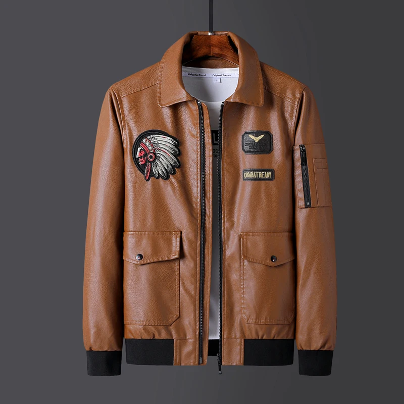

Men Black Brand Casual Motor Leather Jacket Coat New Spring Embroidery PU Leather Jackets Large Size 9XL Vintage Outerwear Men