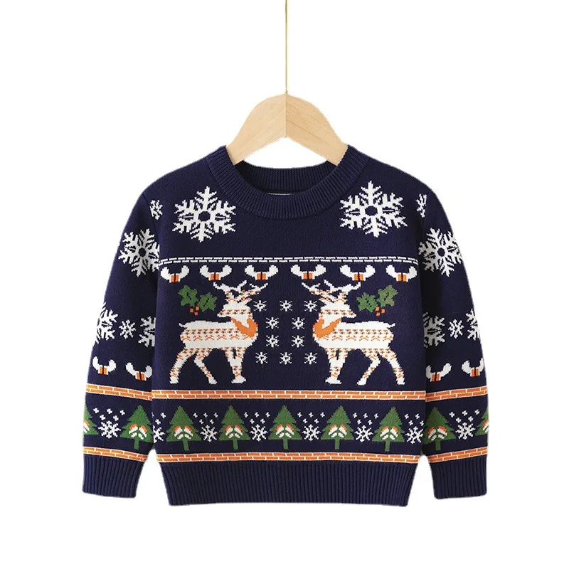 

Christmas Sweater 2021 Autumn Baby T-shirt Coat Kids Tops Baby Boys Girls Cartoon Snowflake Warm Sweaters Children's Clothing