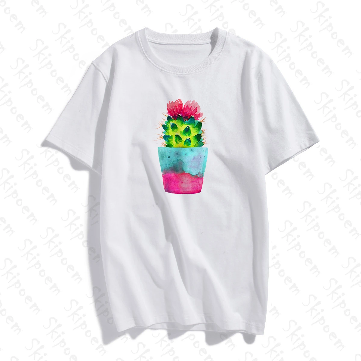 Свежий Акварель зеленых растений кактуса комнатные Женская Футболка Harajuku Kawaii из