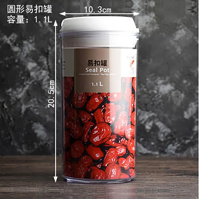 Round1.1L Контейнер для хранения пищевых продуктов, пластиковый ящик для хранения на кухне, многозерновой контейнер для хранения, прозрачные Герметичные банки, легко застегиваются, мультиемкость - Цвет: Round1.1L