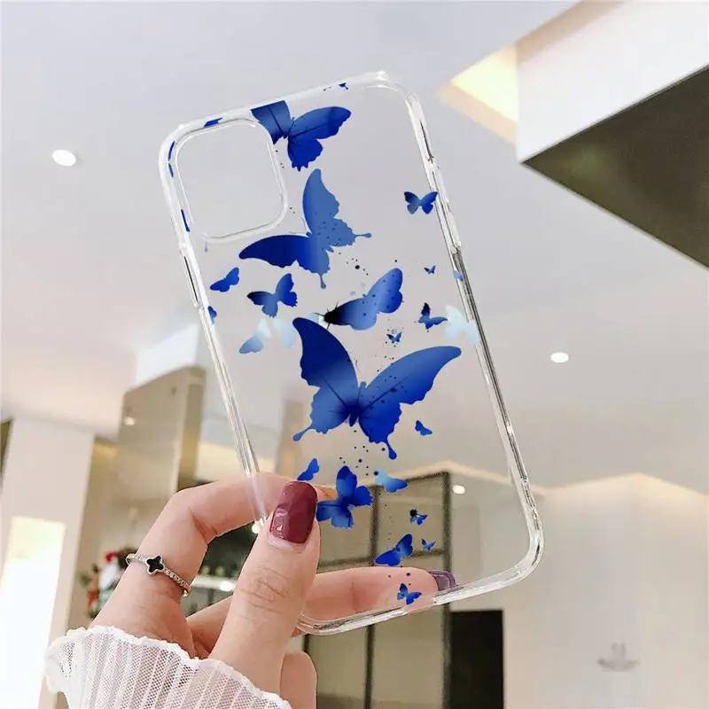 

Cute Butterfly Phone Case Transparent for iPhone 6 7 8 11 12 s mini pro X XS XR MAX Plus SE cover funda