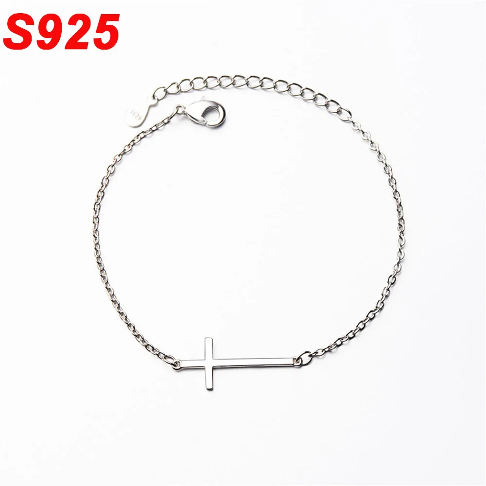 Изысканные 925 пробы серебряный крест с горизонтальной перекладиной браслет