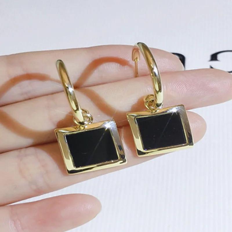 

Simple Black Gold Color Square Geometric Statement Pendant Earrings 2022 New Girl's Unusual Fashion Korean Jewelry For Woman