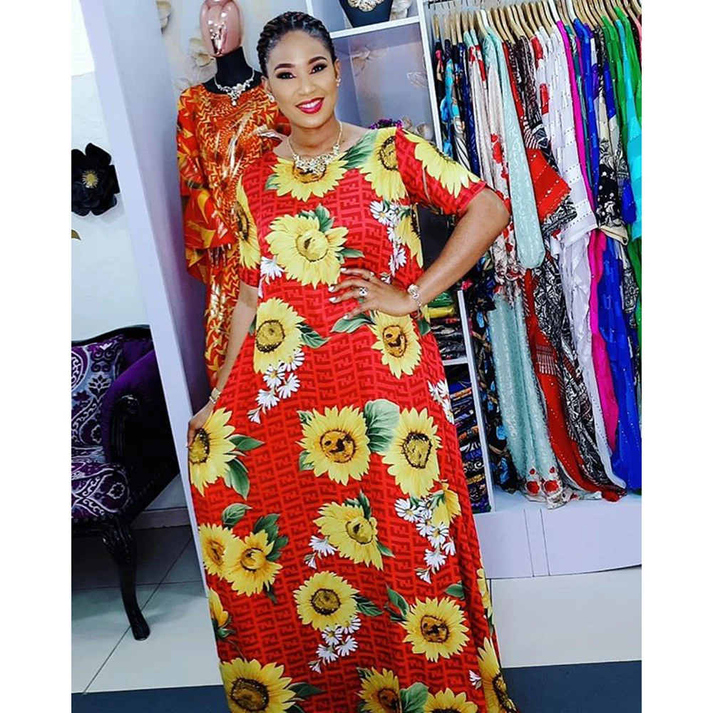 

African Style Plus Size Dresses For Women Casual Dashiki Flowers Print Femme Long Maxi Dress Floor Length Islamic Clothing
