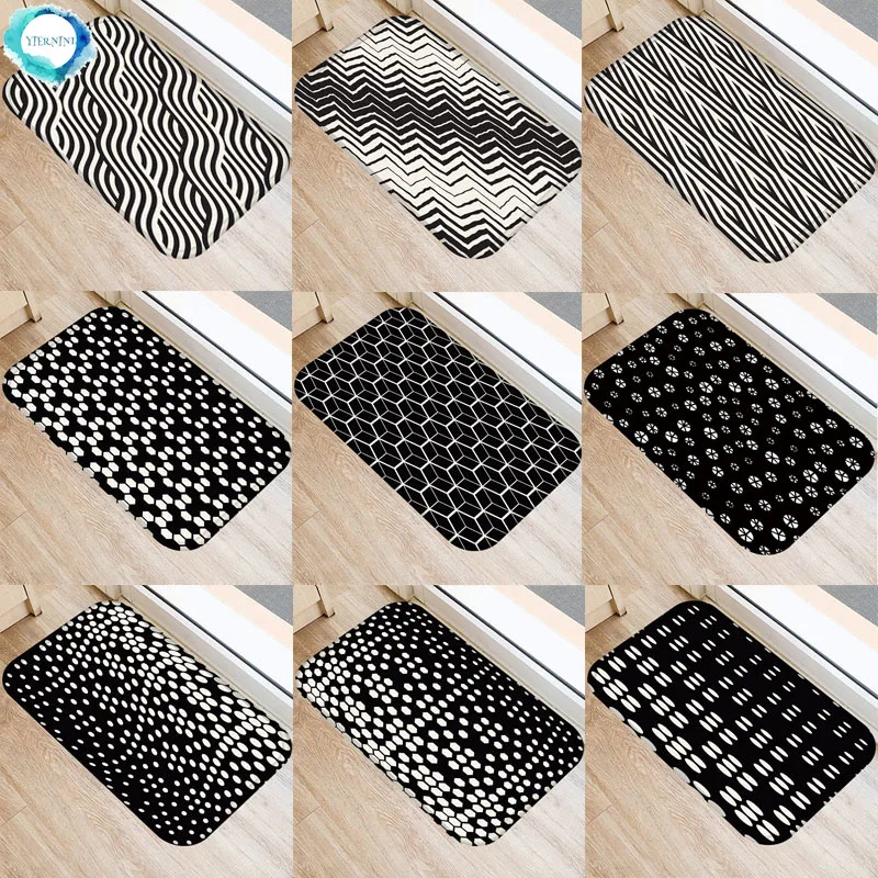 

40x60 см коврики Классические черные и белые штаны с геометрическим принтом Ванная комната Кухня ковры коврики для Гостиная анти-скольжения