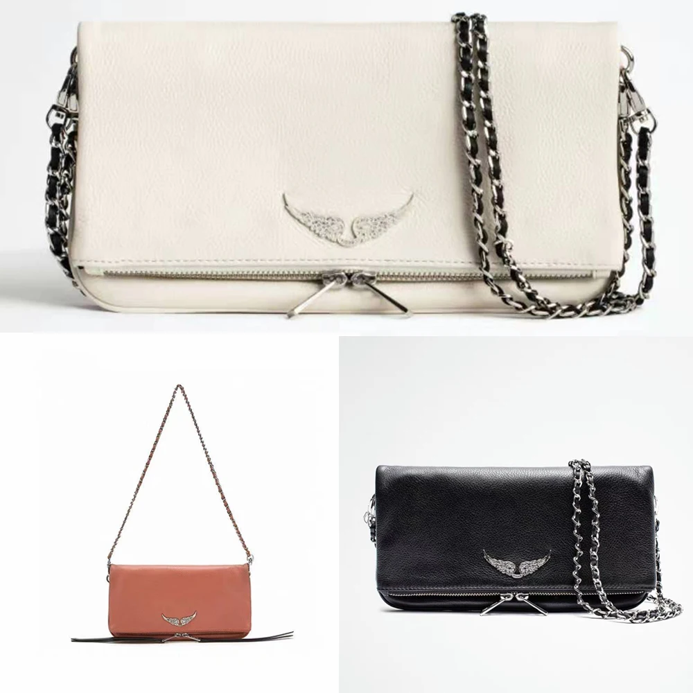 

Классическая женская сумка через плечо с украшением в виде крыльев, модная Индивидуальная сумка-мессенджер с двумя цепочками