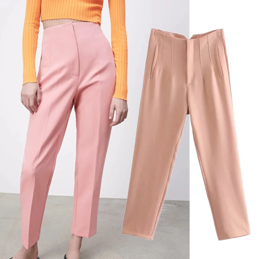 

Jenny&Dave Pantalon Femme Trousers England Style Fashion Simple Solid Casual Women High Waist Harem Pantalones Mujer Women