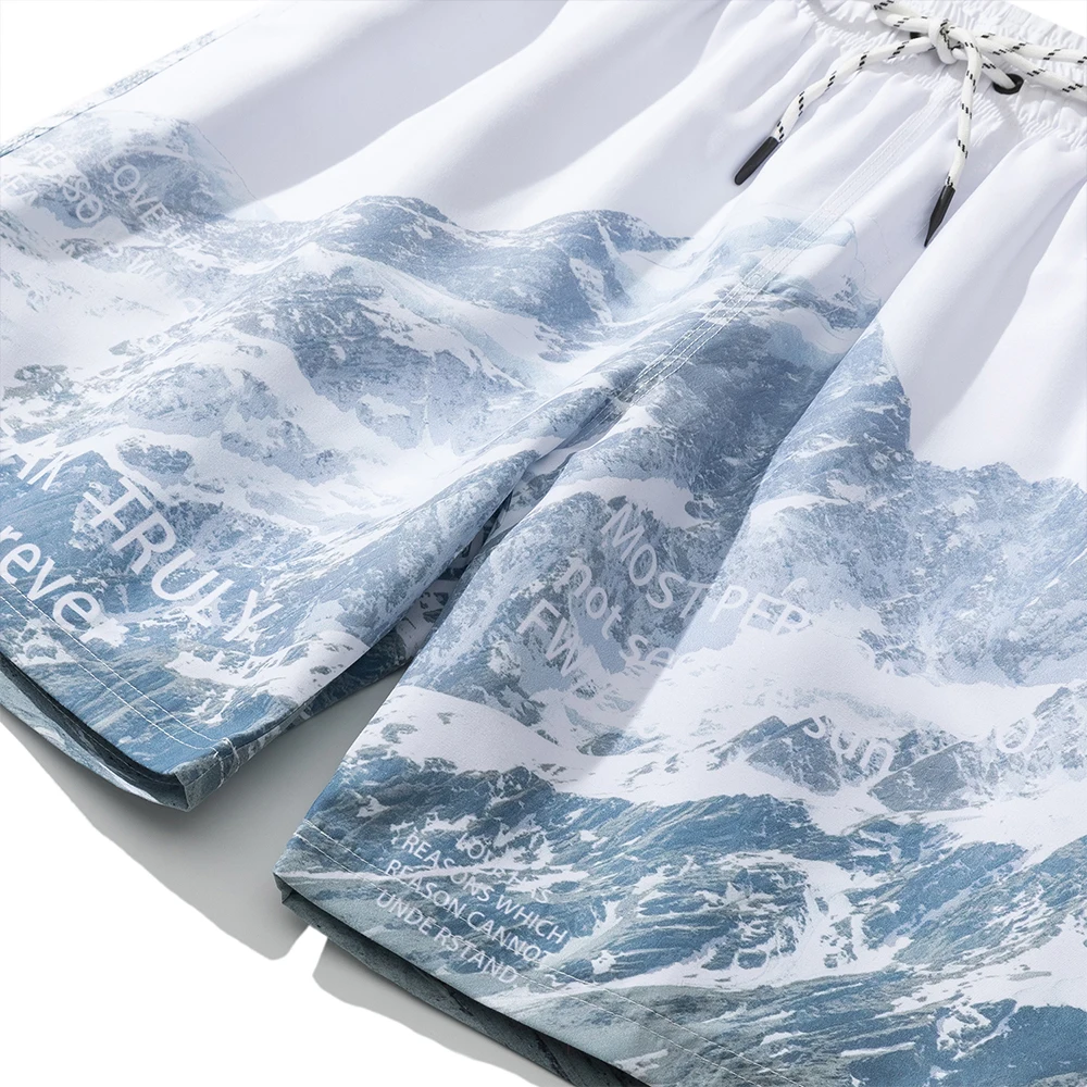 

Dark Icon Snow Mountain Letters Printed Beach Shorts Men 2021 Summer Men's Shorts