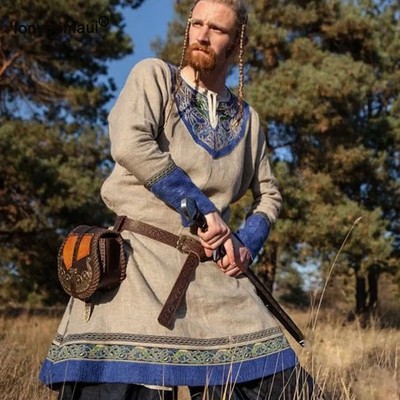 Для взрослых мужчин Винтаж Средневековый Ренессанс хлопок печатных Костюм