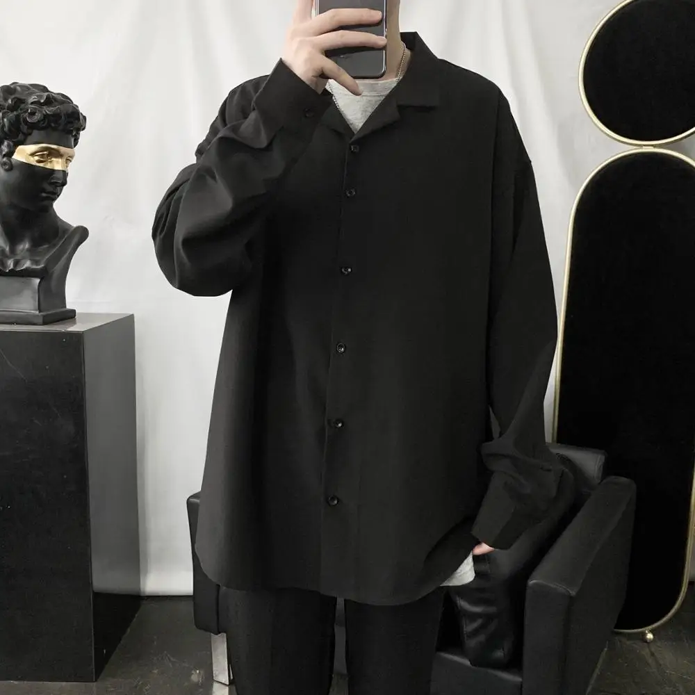 

New Autumn Men Shirts Suit Collar Solid Cotton Long Sleeve Leisure Blouse Male Korean Loose Shirt Coat Fashion Camisa Masculina