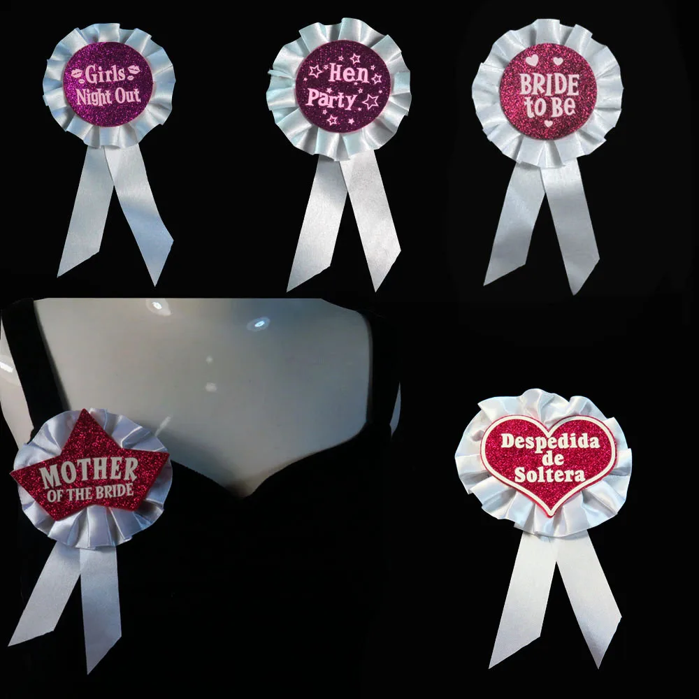 6 шт. розовый блестящий значок белая лента звезда сердце круглый штифт девичник