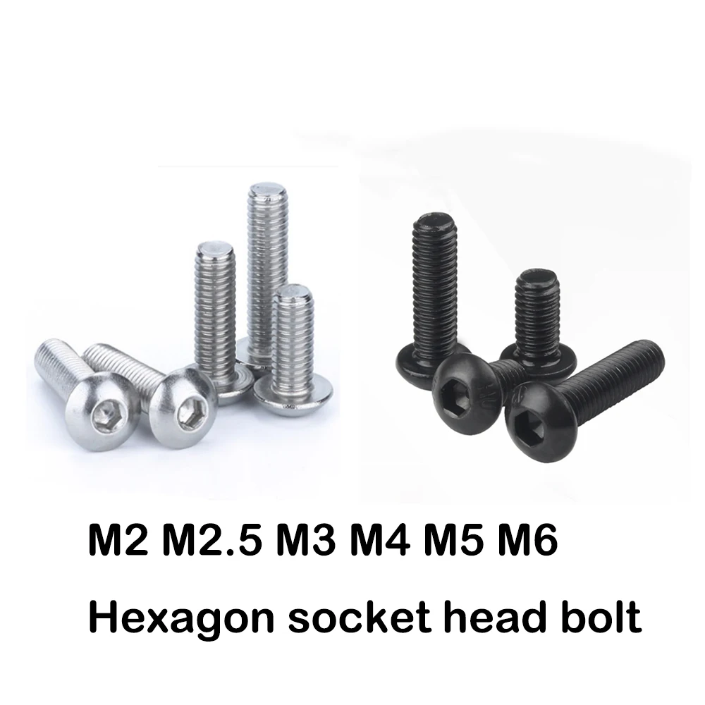10/50 шт. M2 M2.5 M3 M4 M5 M6 304 A2-70 нержавеющая сталь черный класс 10 9 ISO7380 Шестигранная