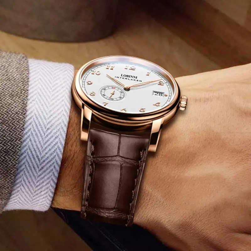 

Lobinni Switzerland Luxury Brand 2021 New Products Mens Watch Mini Rotor Movement Watch Super Thin Automatic Mechanical Watch