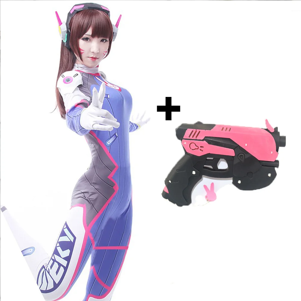Package 4 Dva Cosplay CostumeGame Overwatch Female/Women/Girls Lycra 3D Printing Spandex Halloween Party Zentai Wig Suits Gun D.Va cos - Цвет: Package 4