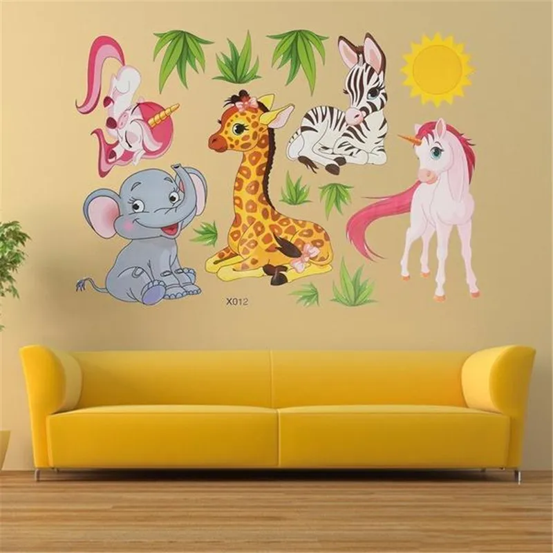 

New Animals Wall Stickers for Kids Rooms Safari Nursery Rooms Baby Home Decoration Poster Elephant Giraffe Horse Wall Decals