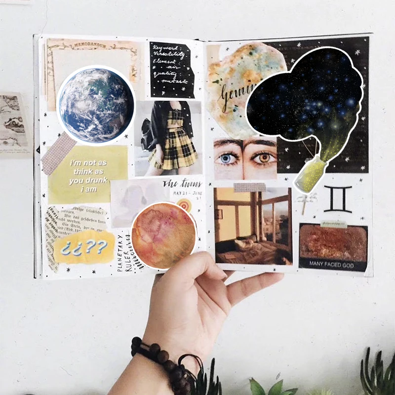 

11 наклеек в виде винтажных звезд и галактики, альбом «сделай сам» для скрапбукинга, нежелательный журнал, планировщик, декоративные наклейк...