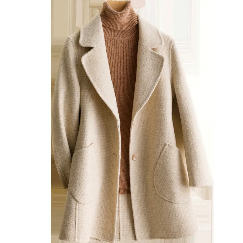 

2020 осень и зима новый темперамент двухстороннее шерстяное пальто чистая шерсть клетчатое Короткое шерстяное пальто шерстяная ткань A255