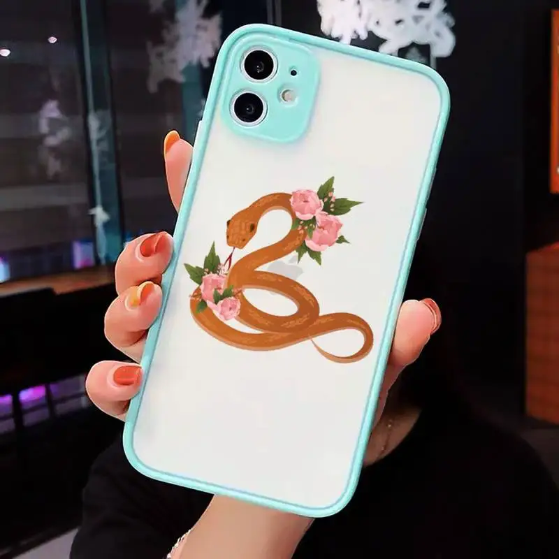 

Hand Snake Phone Case For iPhone 12 11 Mini Pro XR XS Max 7 8 Plus X Matte transparent blue Cover