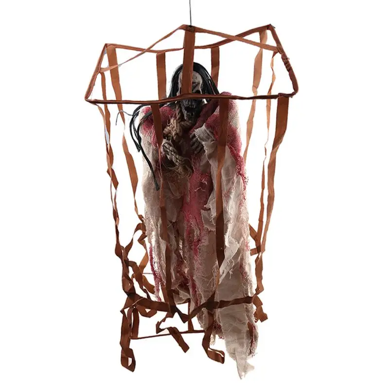 

Caged Prisoner Skeleton with Voice Activated Scary Halloween Horror Prop decor Q6PB