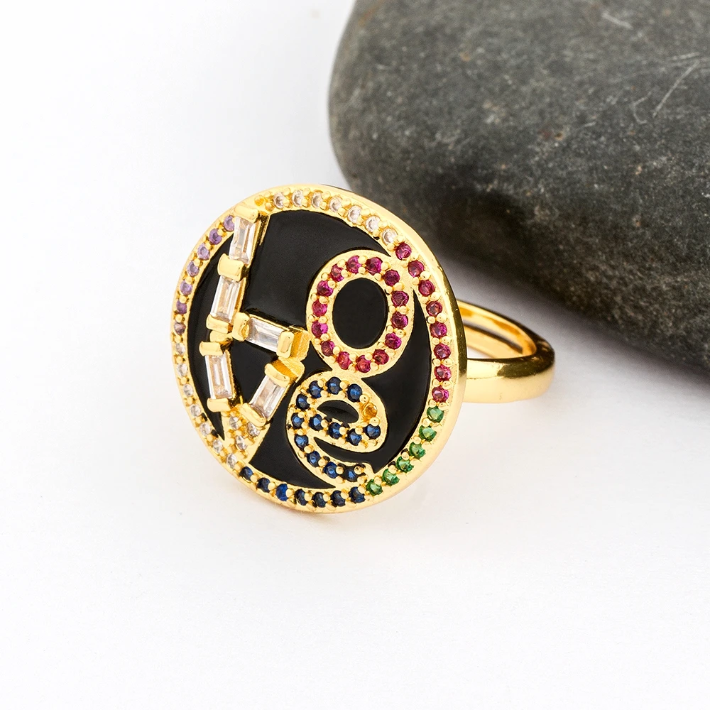

Hot Sale Round Shape Love Letter Rings 3 Colors Choice Top Quality Copper CZ Adjustable Ring Fine Wedding Anniversary Jewelry
