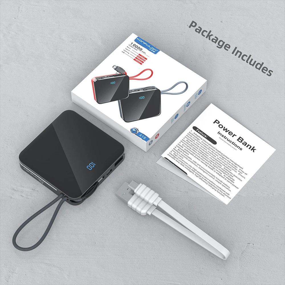 led dispaly powerbank built in cable 10000 mah mini povebank slim power bank for iphone 12 samsung vivo realme free global shipping