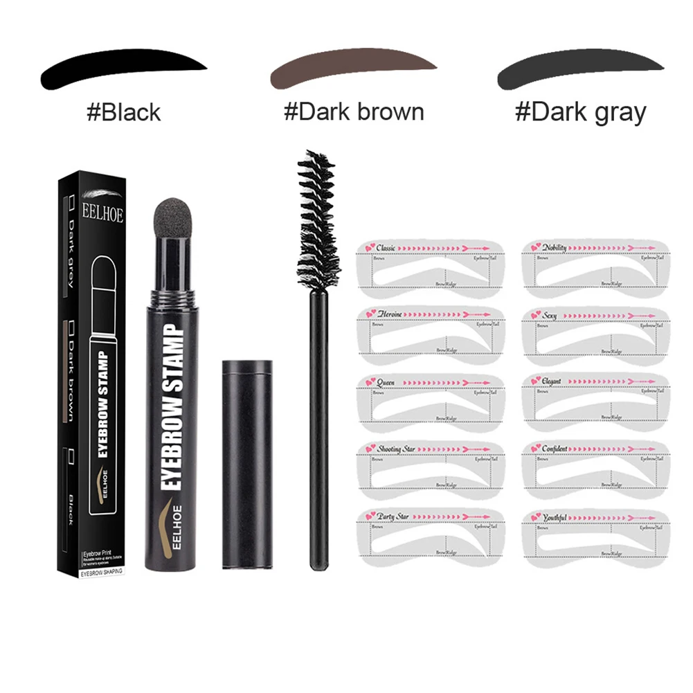 

Eyebrow Powder Shaping Kit Makeup Waterproof Natrual Powder Brow Stencils with 10 Reusable Eyebrow Stencils 2 Brushes