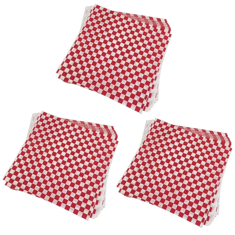 

300 PCS Checkered Deli Candy Basket Liner Food Wrap Papers, Fat Repellent, Sandwich Burger Packing, Red And White