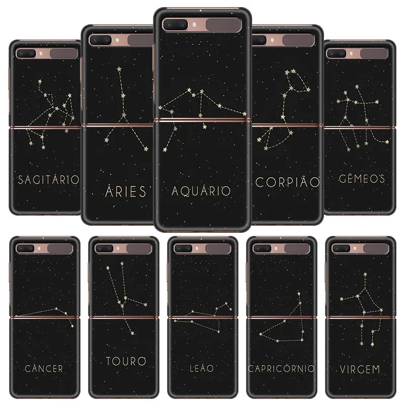 

Luxury Phone Case For Samsung Galaxy Z Flip Cover ZFlip 5G 6.7" Black Hard Shell Funda Shockproof Coque 12 Constellations Art