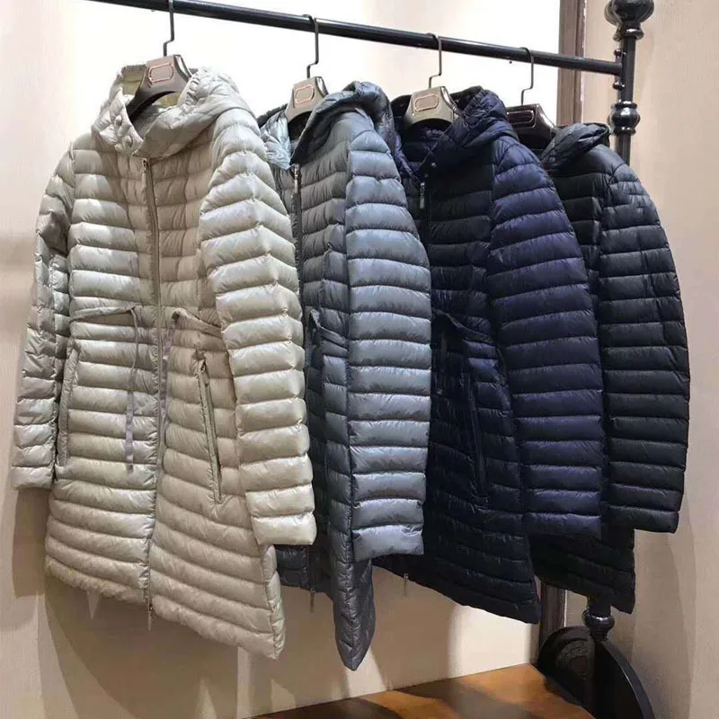

Women's Hooded Long Thin Slim White Duck Down Coat