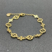 titanium steel hollow carved round floral charm bracelet for women luxury gold plated bracelets trendy inspired women accessory